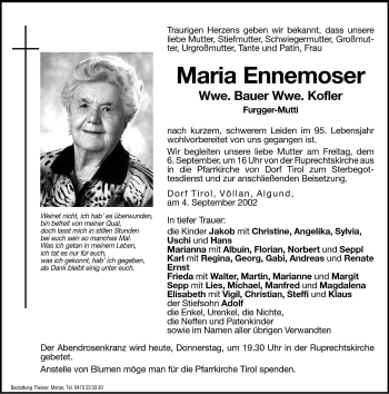 Traueranzeige von Maria Bauer von Dolomiten