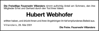 Traueranzeige von Hubert Webhofer von Dolomiten