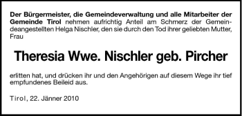 Traueranzeige von Resi Nischler von Dolomiten
