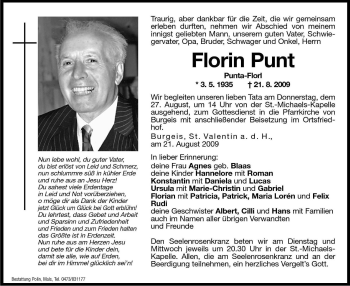 Traueranzeige von Florin Punt von Dolomiten