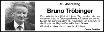 Traueranzeige von Bruno Tröbinger von Dolomiten