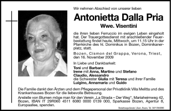 Traueranzeige von Antonietta Visentini von Dolomiten
