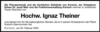 Traueranzeige von Ignaz Theiner von Dolomiten