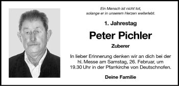 Traueranzeige von Peter Pichler von Dolomiten