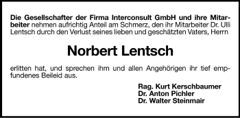 Traueranzeige von Norbert Lentsch von Dolomiten