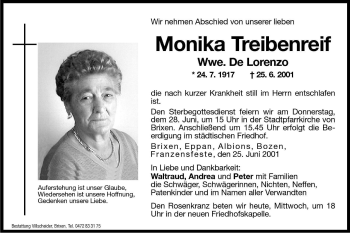 Traueranzeige von Monika De Lorenzo von Dolomiten