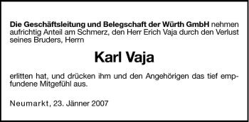 Traueranzeige von Karl Vaja von Dolomiten
