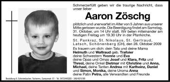 Traueranzeige von Aaron Zöschg von Dolomiten
