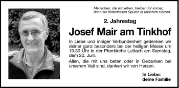 Traueranzeige von Josef Mair am Tinkhof von Dolomiten