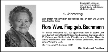 Traueranzeige von Flora Fieg von Dolomiten