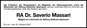 Traueranzeige von Saverio Massari von Dolomiten