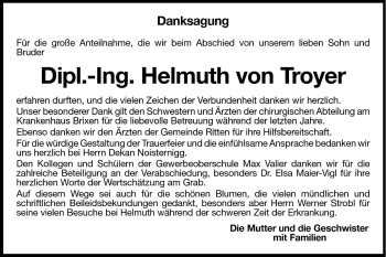 Traueranzeige von Helmuth von Troyer von Dolomiten