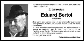 Traueranzeige von Eduard Bertol von Dolomiten