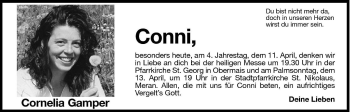 Traueranzeige von Cornelia Gamper von Dolomiten