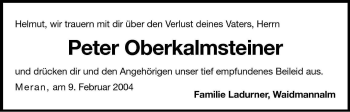 Traueranzeige von Peter Oberkalmsteiner von Dolomiten