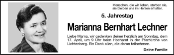 Traueranzeige von Marianna Lechner von Dolomiten