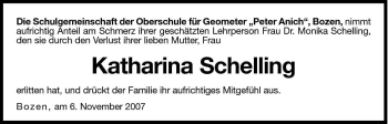 Traueranzeige von Katharina Schelling von Dolomiten