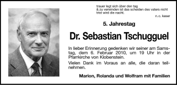 Traueranzeige von Sebastian Tschugguel von Dolomiten