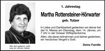 Traueranzeige von Martha Rottensteiner-Hörwarter von Dolomiten