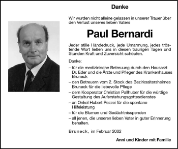 Traueranzeige von Paul Bernardi von Dolomiten