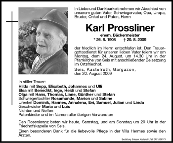 Traueranzeige von Karl Prossliner von Dolomiten