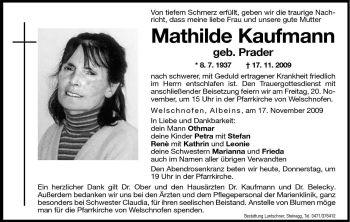 Traueranzeige von Mathilde Kaufmann von Dolomiten