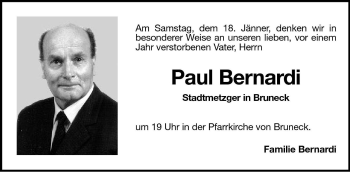 Traueranzeige von Paul Bernardi von Dolomiten