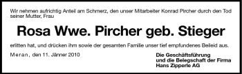 Traueranzeige von Rosa Pircher von Dolomiten