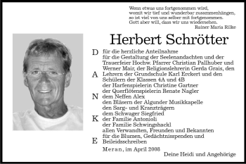 Traueranzeige von Herbert Schrötter von Dolomiten