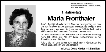 Traueranzeige von Maria Fronthaler von Dolomiten