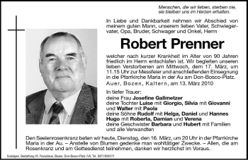 Traueranzeige von Robert Prenner von Dolomiten