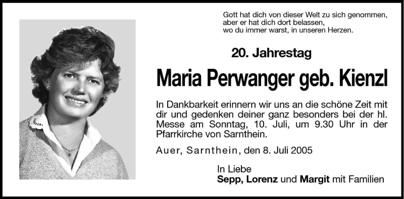  Traueranzeige für Maria Perwanger vom 08.07.2005 aus Dolomiten