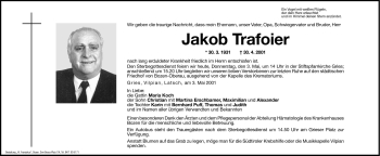 Traueranzeige von Jakob Trafoier von Dolomiten