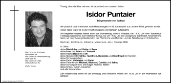 Traueranzeige von Isidor Puntaier von Dolomiten