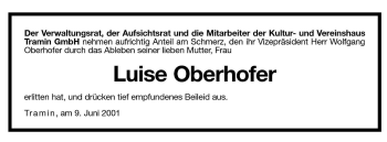 Traueranzeige von Luise Oberhofer von Dolomiten