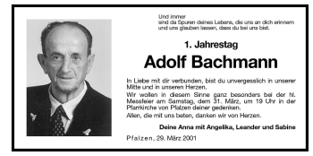 Traueranzeige von Adolf Bachmann von Dolomiten