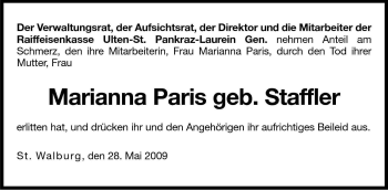 Traueranzeige von Marianna Paris von Dolomiten