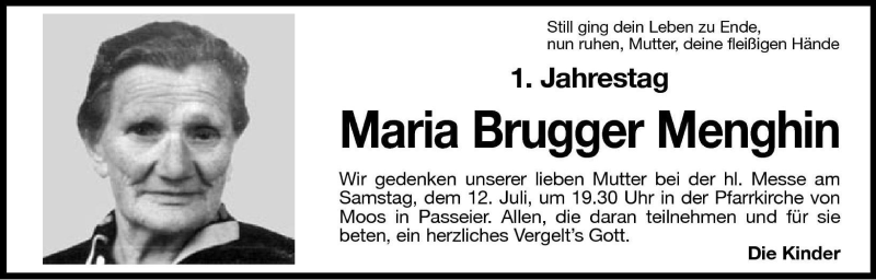  Traueranzeige für Maria Burgger Menghin vom 11.07.2003 aus Dolomiten