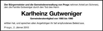 Traueranzeige von Karlheinz Gutweniger von Dolomiten