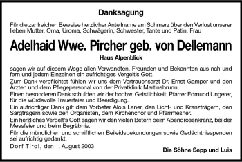 Traueranzeige von Adelhaid Pircher von Dolomiten