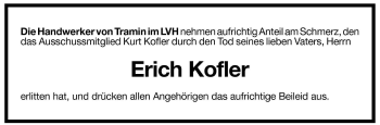 Traueranzeige von Erich Kofler von Dolomiten