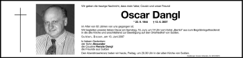 Traueranzeige von Oscar Dangl von Dolomiten