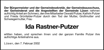 Traueranzeige von Ida Putzer von Dolomiten