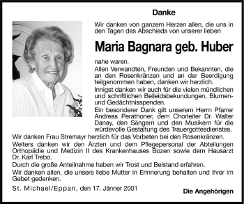 Traueranzeige von Maria Bagnara von Dolomiten