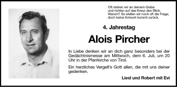 Traueranzeige von Alois Pircher von Dolomiten