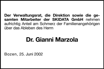 Traueranzeige von Gianni Marzola von Dolomiten