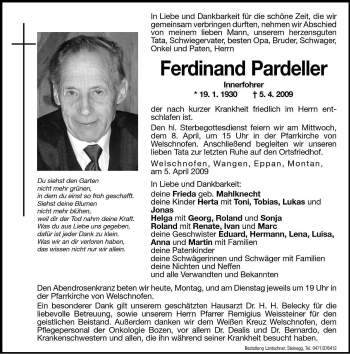 Traueranzeige von Ferdinand Pardeller von Dolomiten