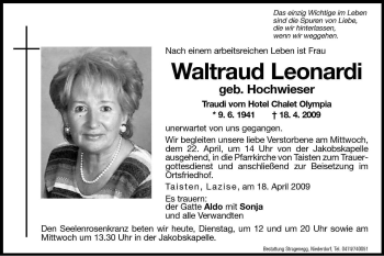 Traueranzeige von Waltraud Leonardi von Dolomiten