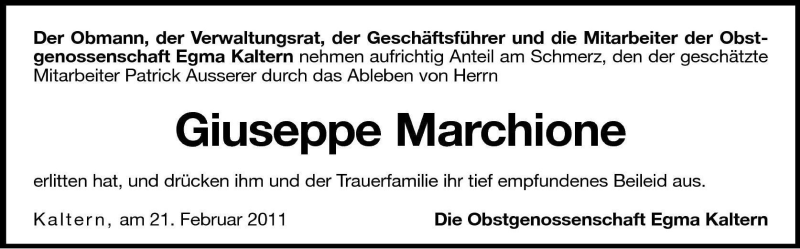  Traueranzeige für Giuseppe Marchione vom 23.02.2011 aus Dolomiten