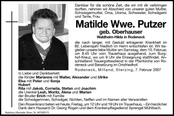 Traueranzeige von Matilde Putzer von Dolomiten